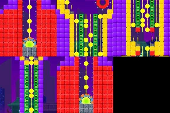 In-game preview thumbnail of The Long Climb community level, showing vertical ladder shafts lined with coin pickups and rotating gear hazards