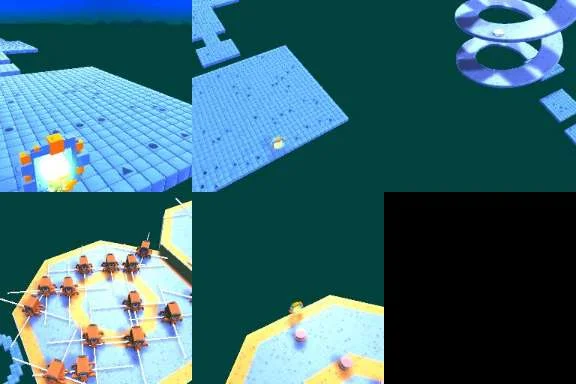 In-game preview thumbnail of the Spiral Gauntlet community level, showing a blue spiral loop structure and orange turret hazards