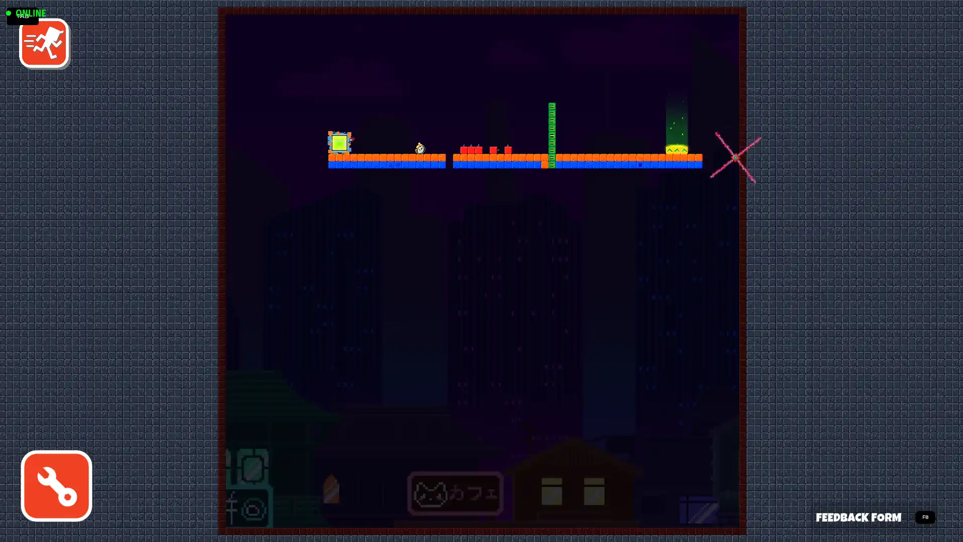 Fixed camera mode showing the entire level stage framed inside a stationary bordered box