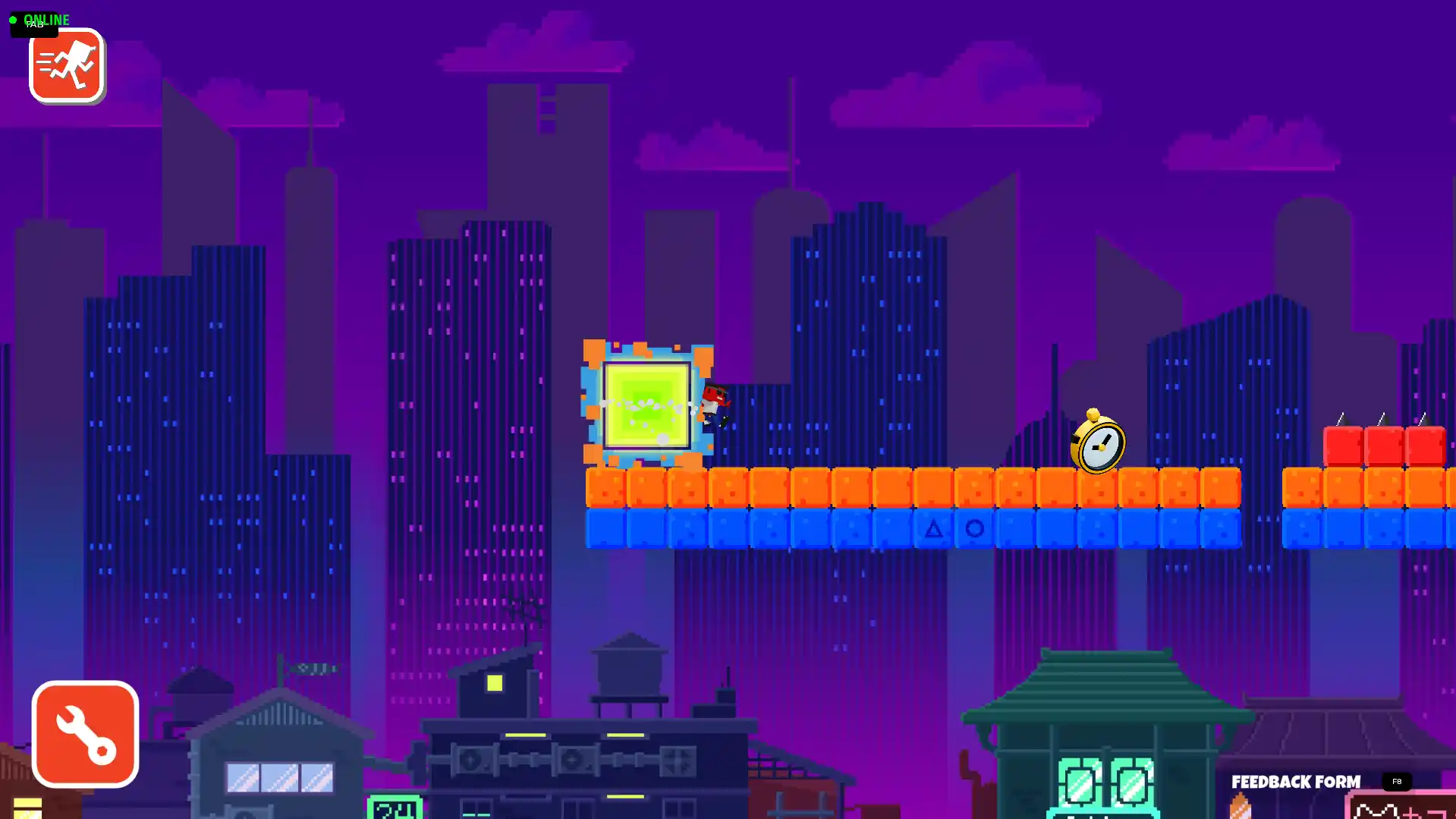 Testing a completed level layout in Lokko's 2D Editor, including start portal, hazards, and climbable wall