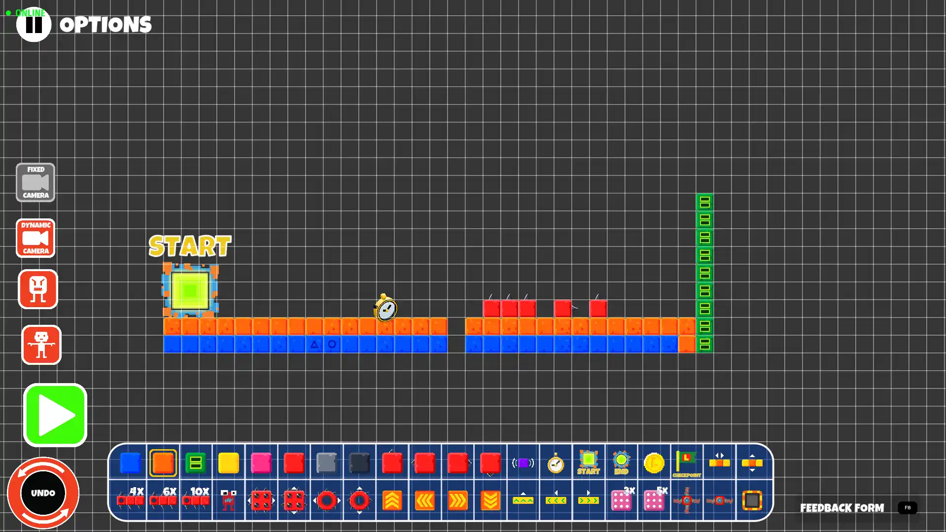 Player character climbing a vertical ladder wall during a Lokko level playtest