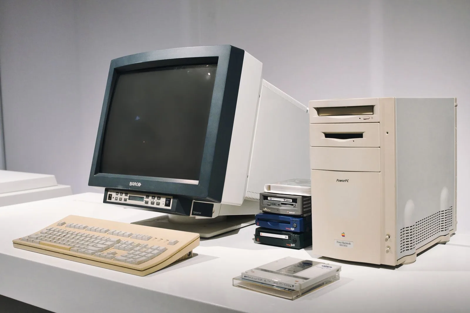 A retro CRT monitor and vintage computer setup from the early era of PC gaming